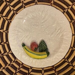 Bordallo Pinheiro Vintage White Cabbage Plate w/ 3D Fruit Cabbageware